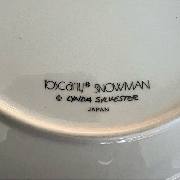 Rear Vintage Toscany Snowman 2 Tiered Glass Set by Lynda Sylvester - Picture 6 of 9